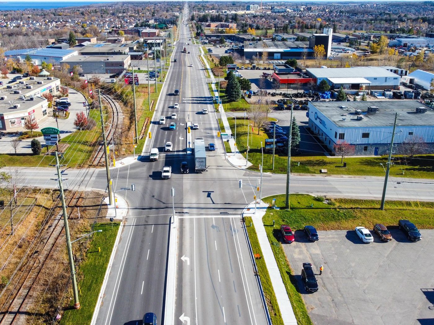 Aerial view of a reconstructed arterial road corridor